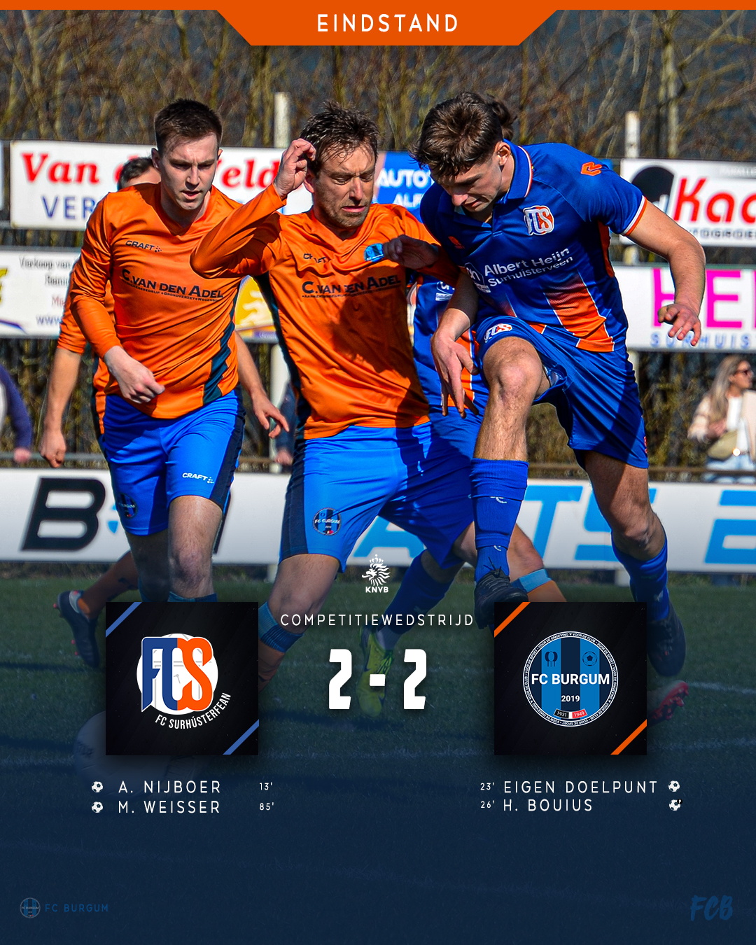 Bittere nasmaak voor FC Burgum na derby-remise tegen FC Surhústerfean