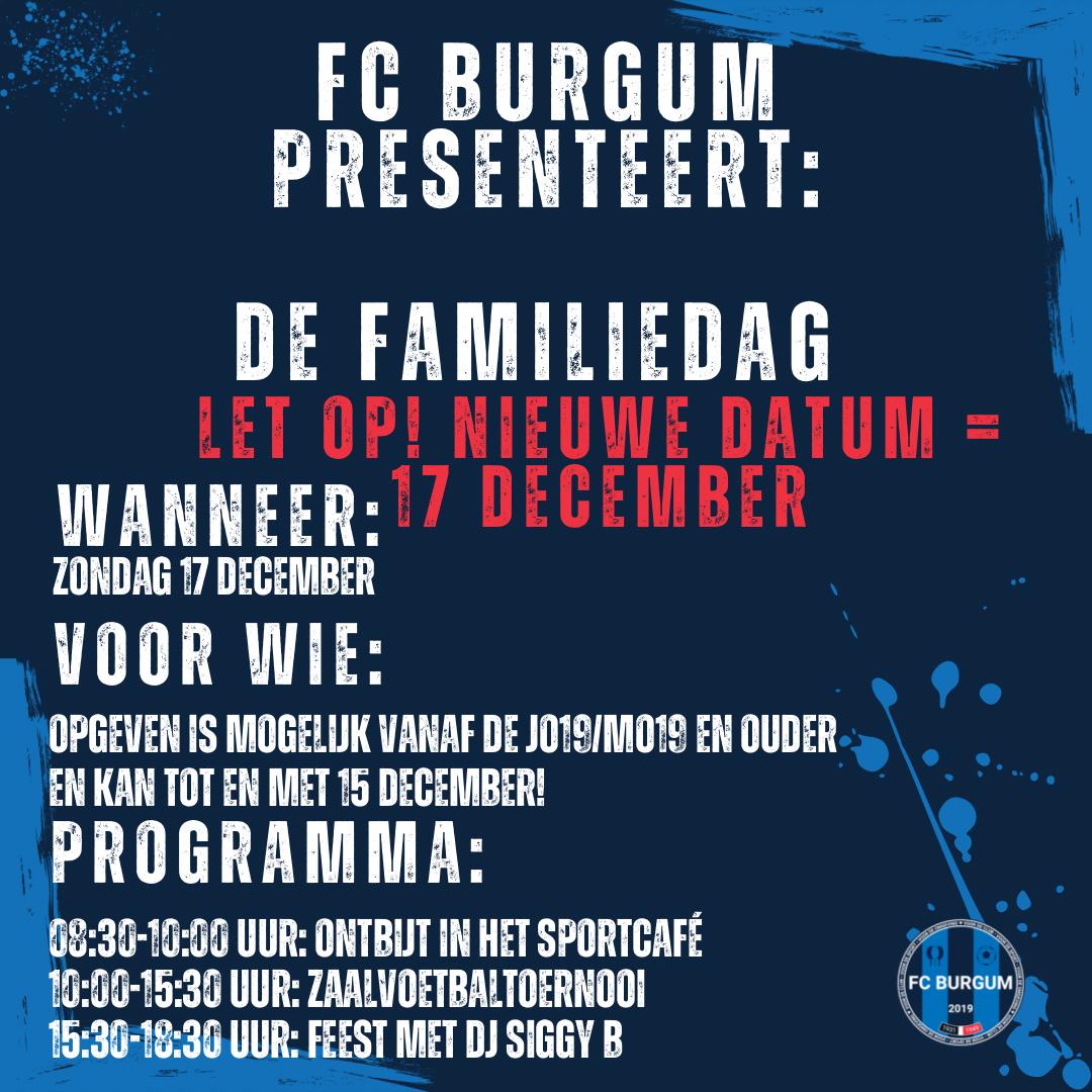 NIEUWE DATUM: Zondag 17 december familiedag FC Burgum⚽️🏆🎶