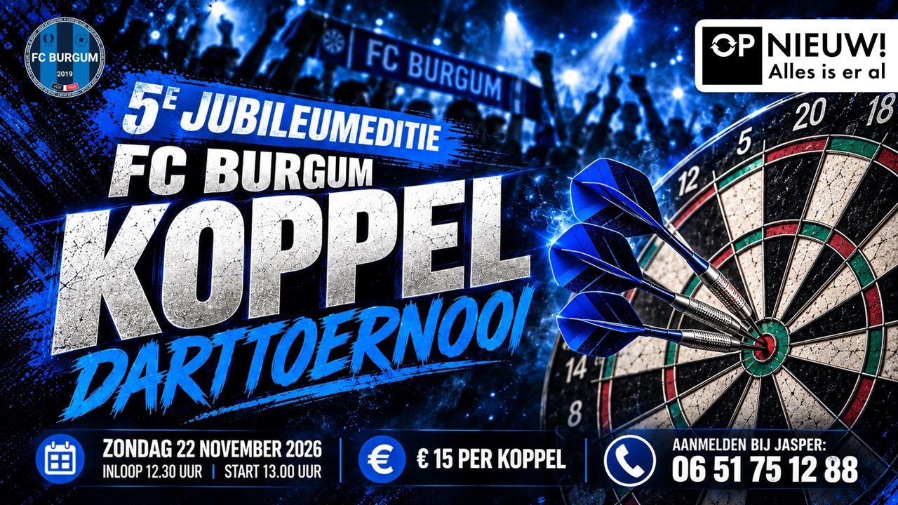 5e jubileumeditie FC Burgum Koppel Darttoernooi!